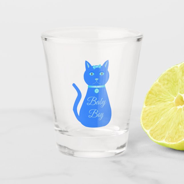 Vaso De Chupito Personalizado de gato de niño pequeño azul (Anverso)