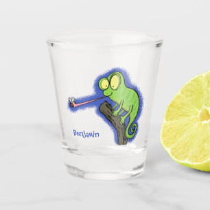 Vaso De Chupito Personalizado de lagarto de camaleón verde lindo