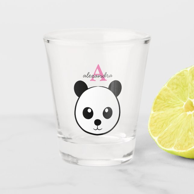 Vaso De Chupito Personalizado de oso panda lindo Monograma (Anverso)