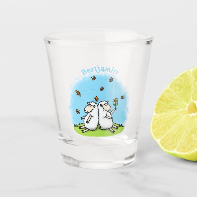 Vaso De Chupito Personalizado de ovejas y mariposas (Anverso)