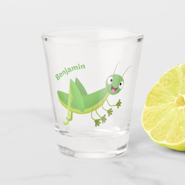 Vaso De Chupito Personalizado de saltamontes alegre verde (Anverso)