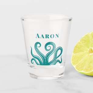 Vaso De Chupito Personalizado de tentáculos de pulpo blanco y aqua