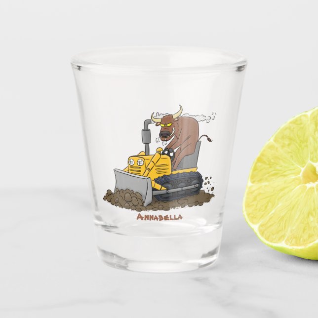 Vaso De Chupito Personalizado del bulldozer cómico que conduce un  (Anverso)