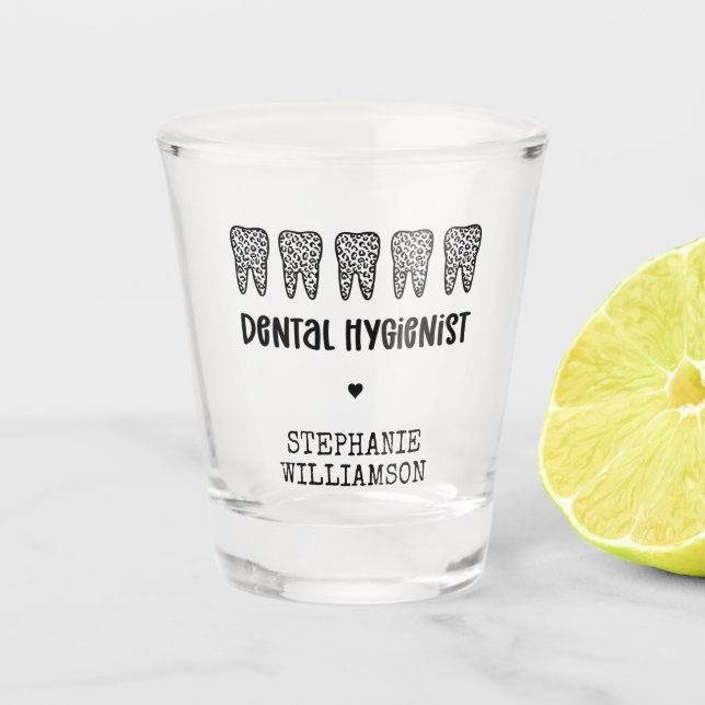 Vaso De Chupito Personalizado Dental Hygienist Leoparst Print Teet (Anverso)