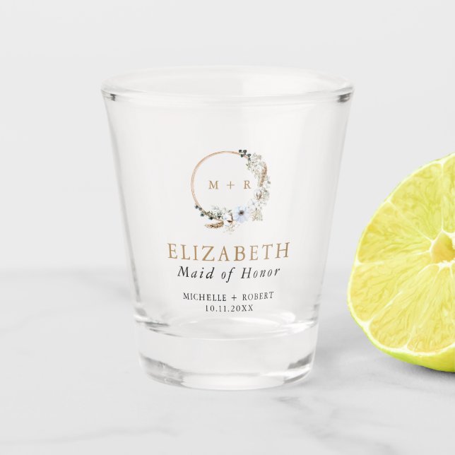 Vaso De Chupito Personalizado donante de honor Boho Wreath Boda (Anverso)