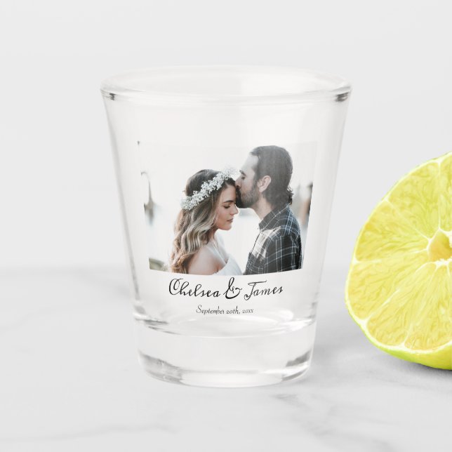 Vaso De Chupito Personalizado Elegant Calligraphy Photo Wedding Pa (Anverso)