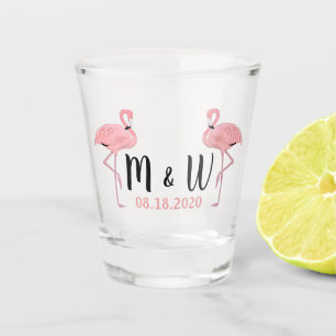 Vaso De Chupito Personalizado Fecha Monograma Divertido Flamencos