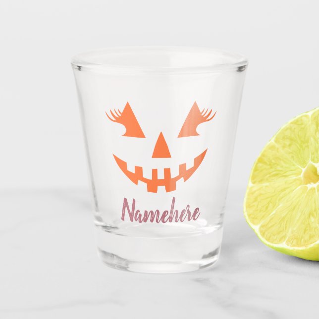 Vaso De Chupito Personalizado Girly Jack O Lantern Pumpkin Hallowe (Anverso)