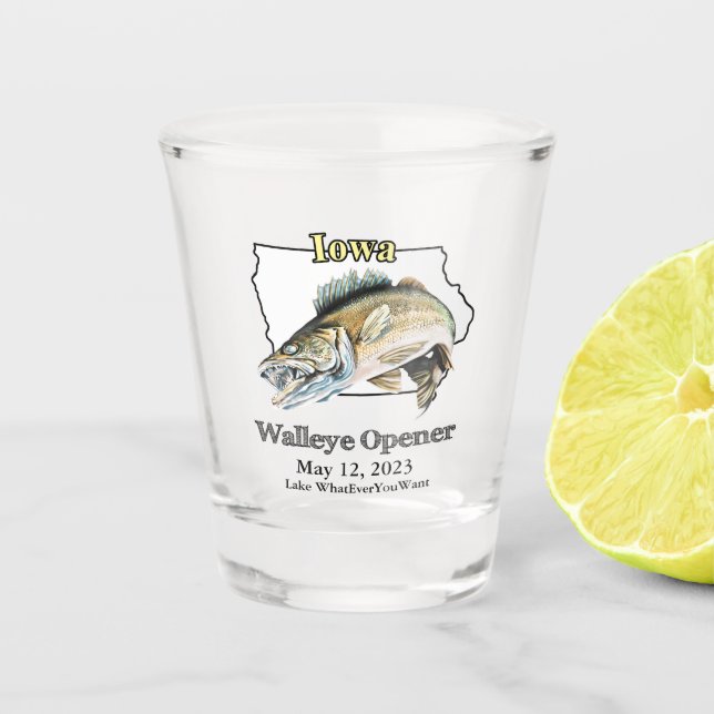 Vaso De Chupito Personalizado Lake and Date Iowa Walleye Opener (Anverso)