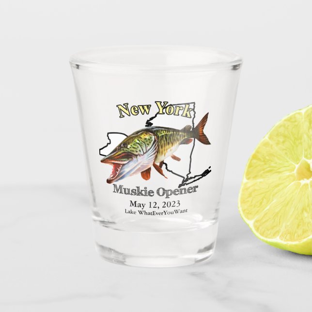 Vaso De Chupito Personalizado Lake/Date New York Muskie Opener (Anverso)