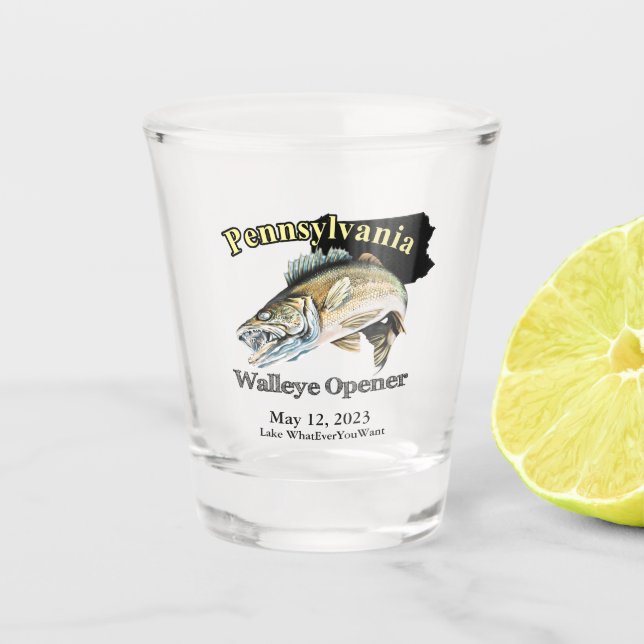 Vaso De Chupito Personalizado Lake/Date Pennsylvania Walleye Opene (Anverso)