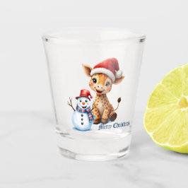 Vaso De Chupito Personalizado lindo Giraffe con Santa Hat y Snowma