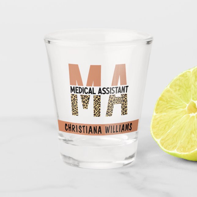 Vaso De Chupito Personalizado MAMÁES Auxiliar Médico Leopard Print (Anverso)