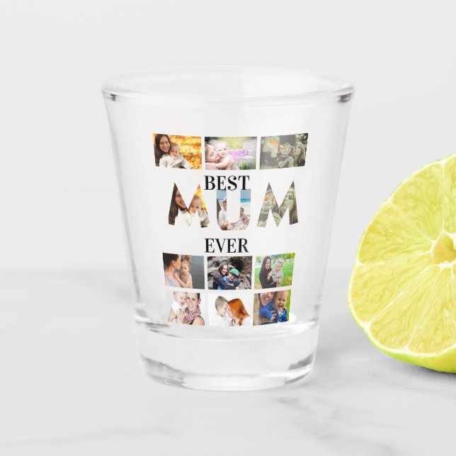 Vaso De Chupito Personalizado Mejor Mamá Moderna Cada 12 Collages  (Anverso)