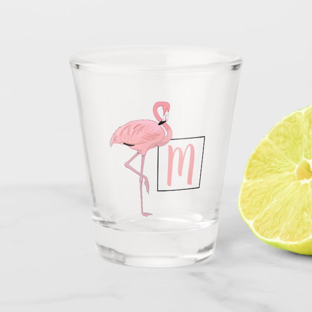 Vaso De Chupito Personalizado Monograma Cute Flamingo Rosa Waterco (Anverso)