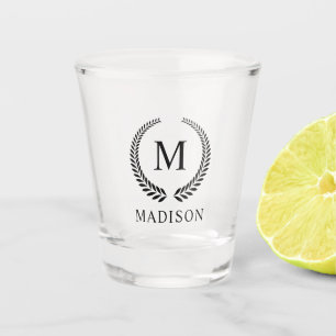 Vaso De Chupito Personalizado Monograma Negro y Dorado con Brillo