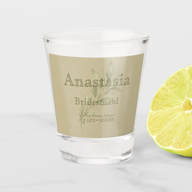 Vaso de chupito personalizado para dama de honor e (Anverso)