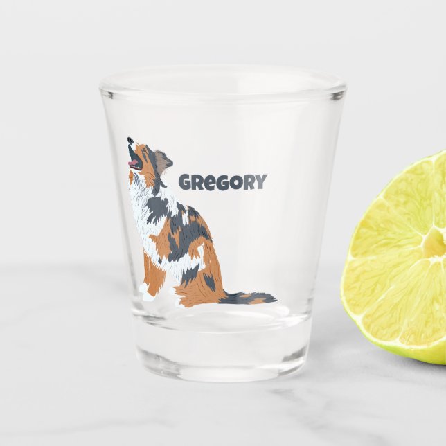 Vaso De Chupito Personalizado perro pastor australiano australiano (Anverso)