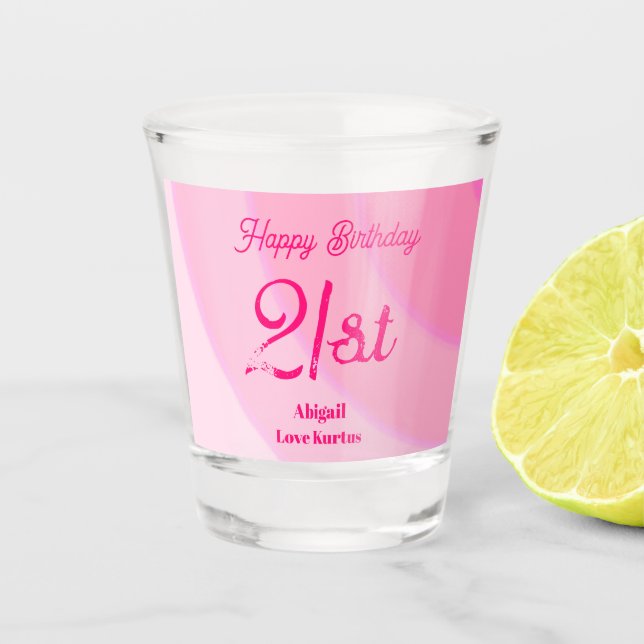 Vaso De Chupito Personalizado PinkSwirls 21st Shot Glass (Anverso)