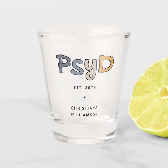 Vaso De Chupito Personalizado PsyD Médica de Psicóloga (Anverso)