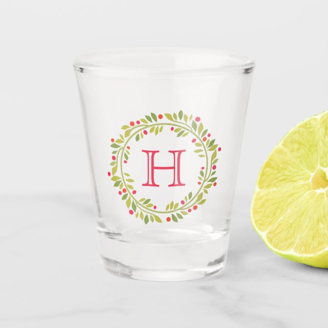 Vaso De Chupito Personalizado Red Holly Berries Green Leaves Wreat (Anverso)