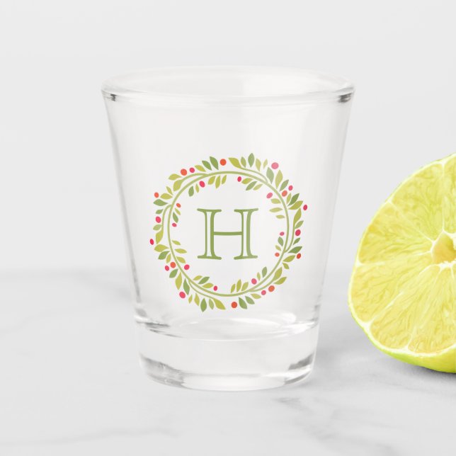 Vaso De Chupito Personalizado Red Holly Berries Green Leaves Wreat (Anverso)