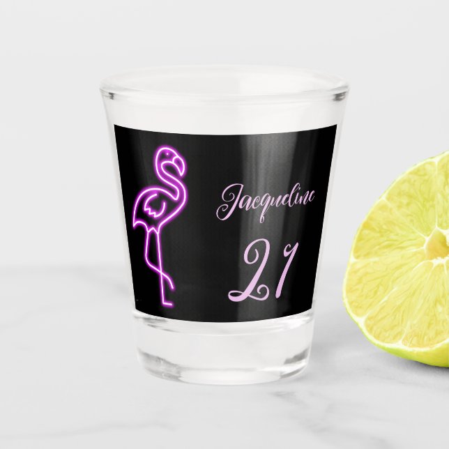 Vaso De Chupito Personalizado Retro Tropical Neon Flamingo 21º cum (Anverso)
