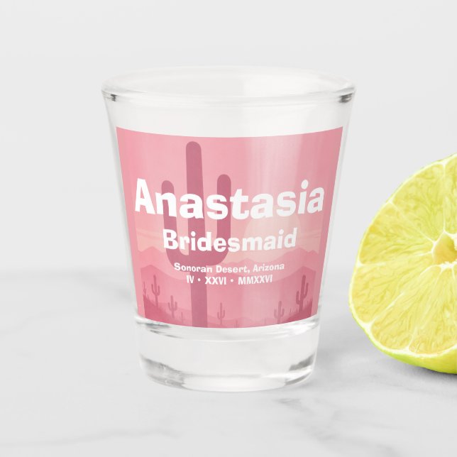 Vaso de chupito personalizado rosa para dama de ho (Anverso)