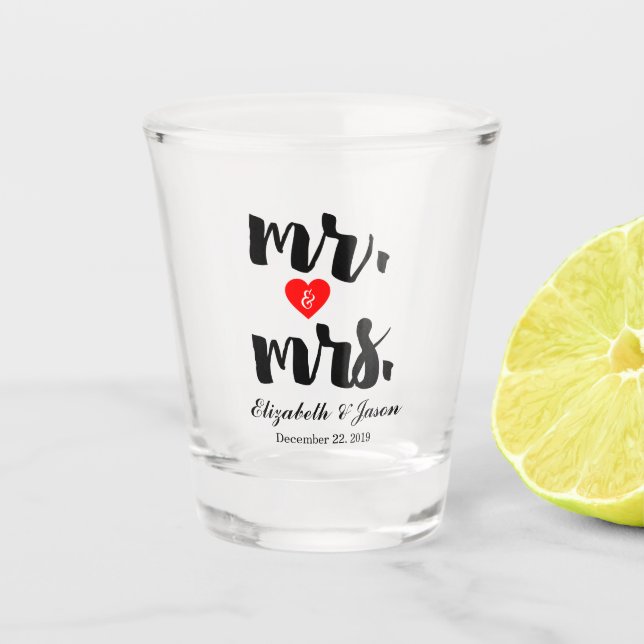 Vaso De Chupito Personalizado Sr. Sra. Elegant Boda Blanco Negro (Anverso)