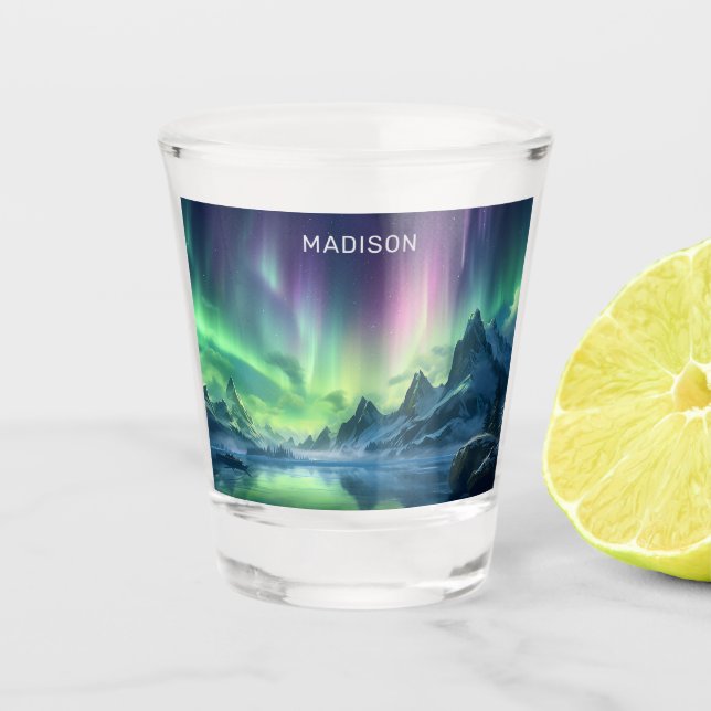 Vaso De Chupito Personalizado Texto Aurora Borealis (Anverso)