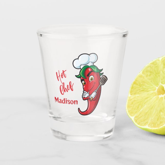 Vaso De Chupito Personalizado Textos Chef de Pepper Caliente (Anverso)