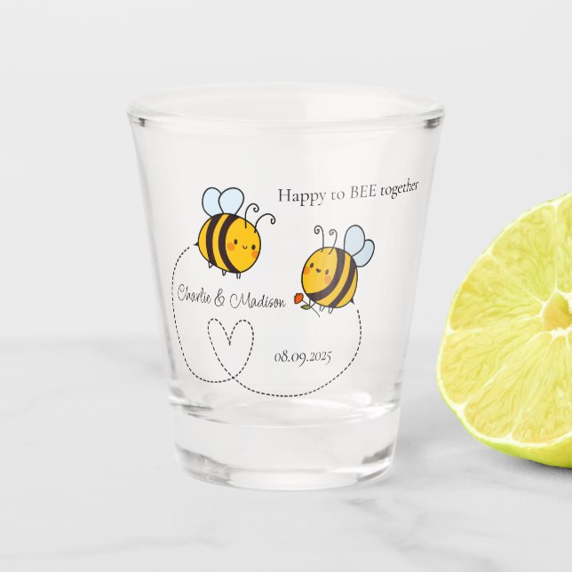 Vaso De Chupito Personalizado Textos Feliz Abejas de Amor (Anverso)