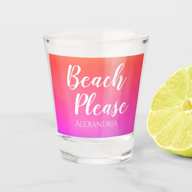 Vaso De Chupito Personalized Beach Please Orange Pink Ombre (Anverso)