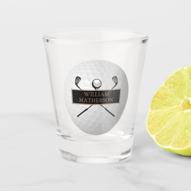 Vaso De Chupito Personalized Gold and Black Golf Ball Classic (Anverso)