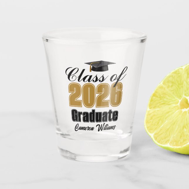 Vaso De Chupito Personalized Gold Black Class of 2026 Graduation (Anverso)