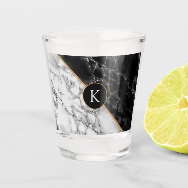 Vaso De Chupito Personalized Letter Shot Glass Black White Marble (Anverso)