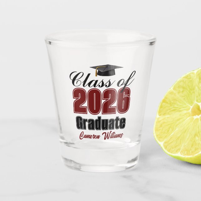 Vaso De Chupito Personalized Maroon Class of 2026 Graduation (Anverso)