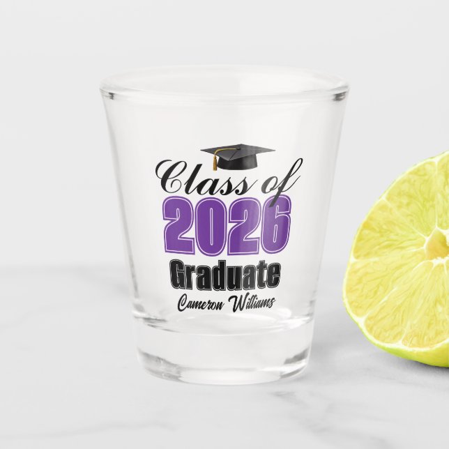 Vaso De Chupito Personalized Purple Class of 2026 Graduation Party (Anverso)