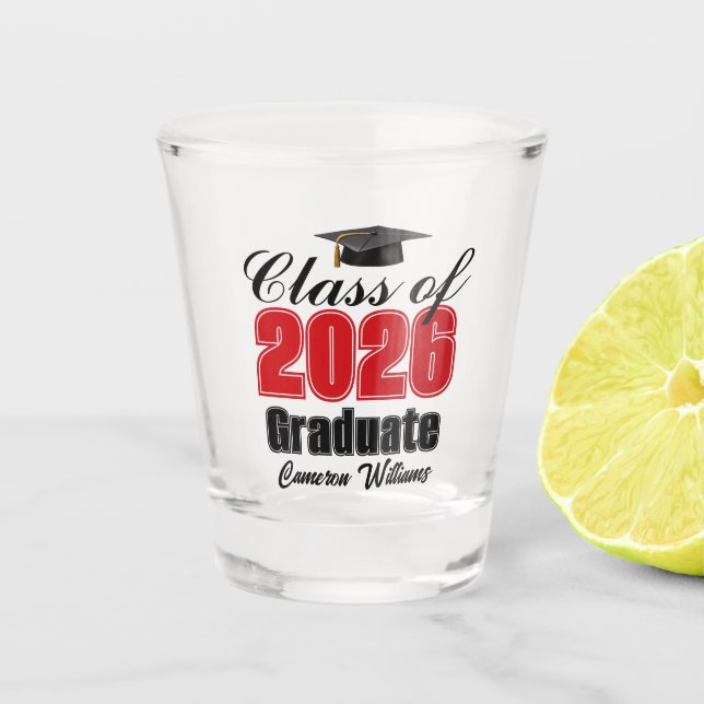 Vaso De Chupito Personalized Red Class of 2026 Graduation Party (Anverso)