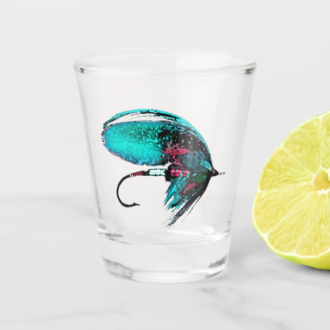Vaso De Chupito Pesca de mosca Alegre Belleza Turquesa (Anverso)