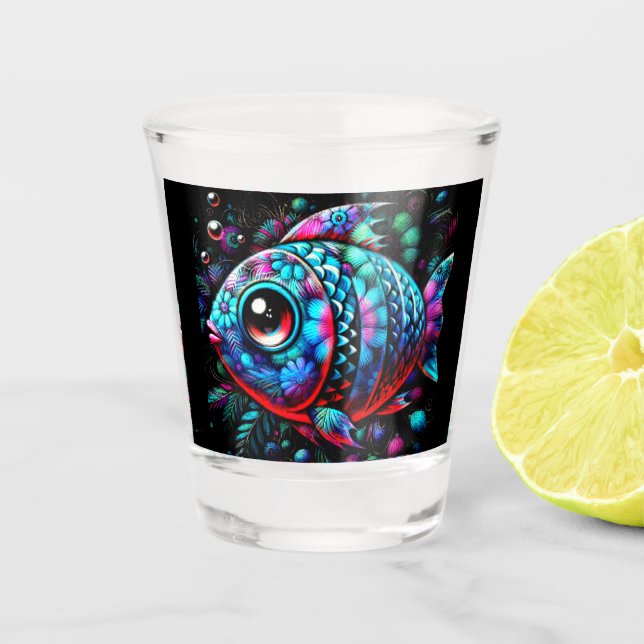 Vaso De Chupito Pescado floral de ojos grandes y caprichosos Rosa  (Anverso)