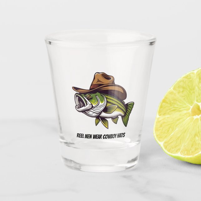 Vaso De Chupito Pescado gracioso con un Gorra de Cowboy- (Anverso)