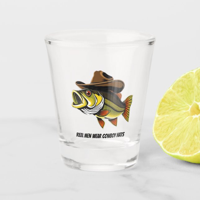 Vaso De Chupito Pescado gracioso con un Gorra de Cowboy- (Anverso)