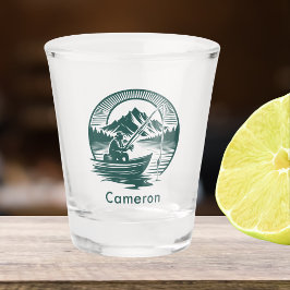 Vaso De Chupito Pescar en un Barco en un Lago de Montaña Explosión