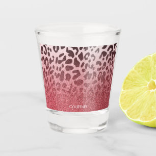 Vaso De Chupito Piel rosada del leopardo del purpurina
