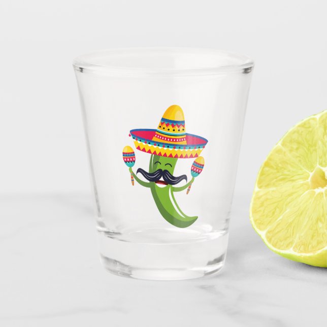 Vaso De Chupito Pimienta verde fiesta en Sombrero con Maracas (Anverso)
