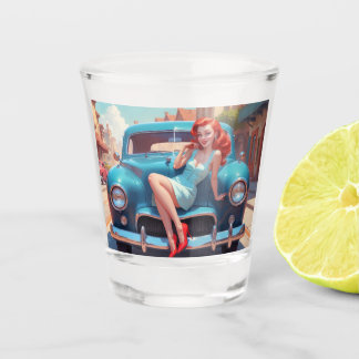 Vaso De Chupito Pin-Up de cabeza roja de vidrio caliente
