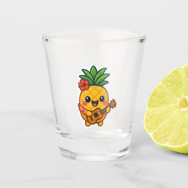 Vaso De Chupito Piña Kawaii sonriente - Tropical (Anverso)
