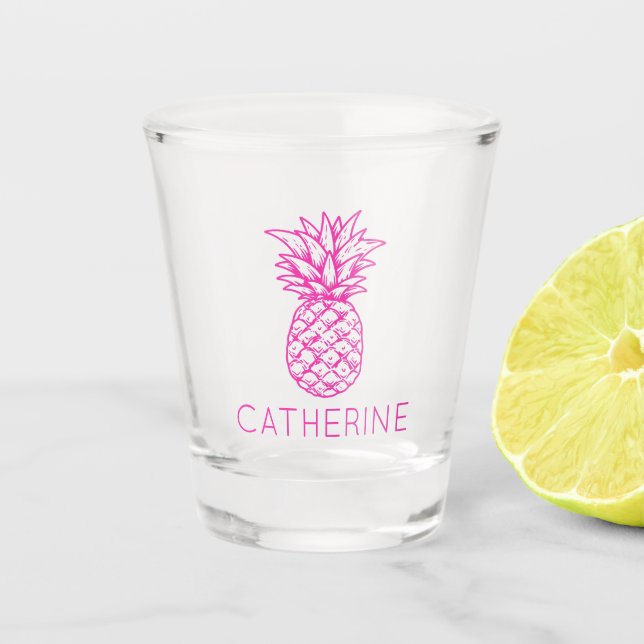 Vaso De Chupito Piña rosa tropical perrito personalizada (Anverso)