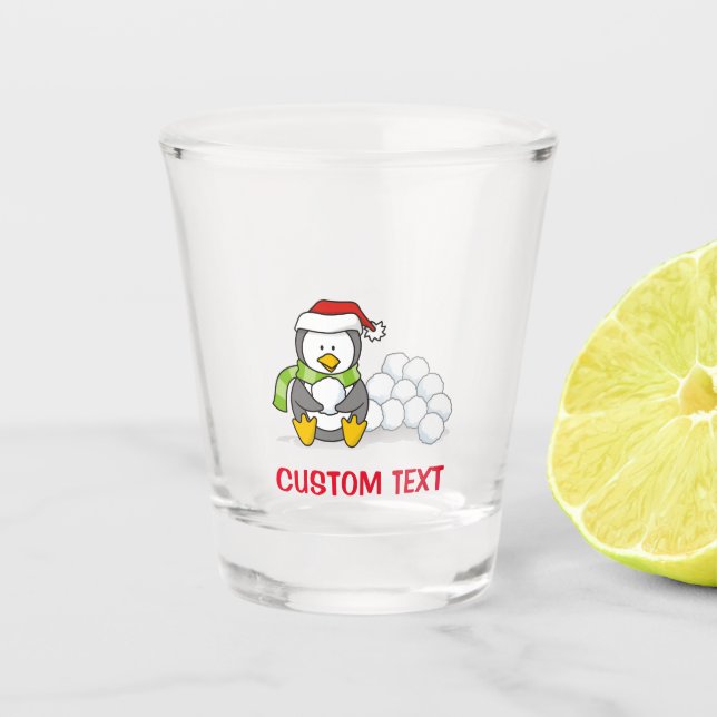 Vaso De Chupito Pingüino navidad sentado con bolas de nieve (Anverso)